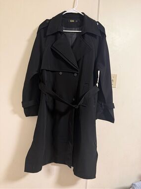 Black Double-Breasted Trench Coat with Belt